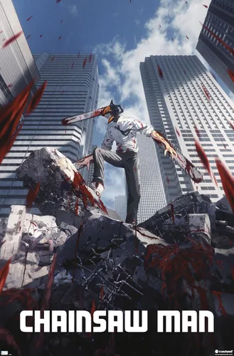 Vista 13 de Chainsaw Man - Póster de pared de arte clave, 22.4 pulgadas de largo x 14.7 pulgadas de ancho, versión enmarcada de madera de granero