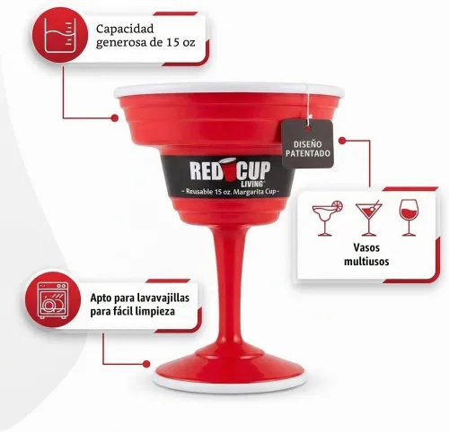 Vista 2 de Red Cup Living Vasos de margarita de plástico reutilizables con tallo de 15 onzas, tazas de cóctel inastillables, copas de fiesta duraderas