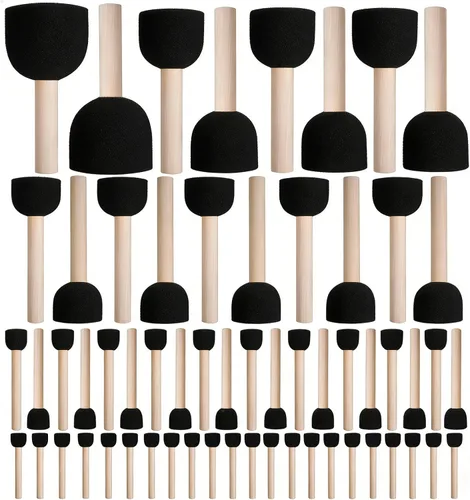 Vista 7 de 30 piezas de pintura de esponja de forma, pinceles de esponja para pintura acrílica, esponjas de manualidades con mango de madera para bricolaje