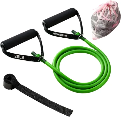 Vista 14 de Banda de ejercicio de resistencia con asas, banda de entrenamiento para terapia física, entrenamiento de fuerza, gimnasio en casa, fitness