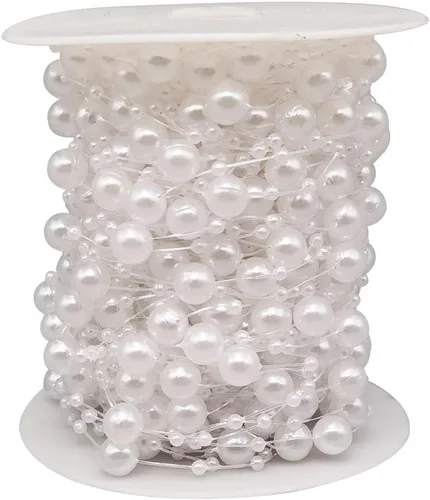 Vista 5 de INSPIRELLE Cadena de Cuentas de Árbol de Navidad de 99 Pies con Perlas Artificiales de Oro, Guirnalda de Cuentas de Plástico para Decoración de Boda