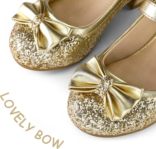 Vista 3 de K KomForme Zapatos de vestir para niña Mary Jane Glitter de 1.5 pulgadas, tacón bajo para boda, fiesta, zapatos de princesa
