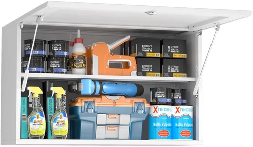 Vista 6 de Polup Armario de pared con puertas, gabinete de almacenamiento de metal para almacenamiento de cocina, gabinete superior pequeño, para comedor, sala