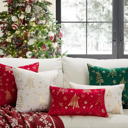Vista 2 de Topfinel Juego de 2 fundas de almohada de Navidad de 12 x 20 pulgadas, fundas de almohada lumbar doradas, fundas de almohada lumbar, fundas de Crema