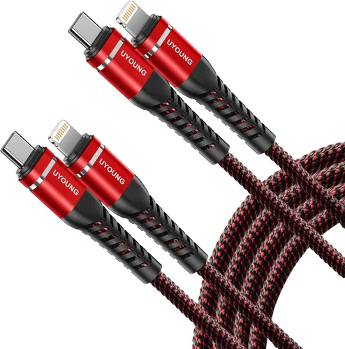 Vista 9 de Cargador rápido corto para iPhone de 1 pie, paquete de 2 [certificado Apple MFi] USB C a Lightning, cable trenzado de carga rápida compatible