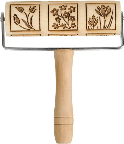 Vista 10 de Mrs. Anderson's Baking Rodillo en relieve, diseño de cachemira, madera de haya europea