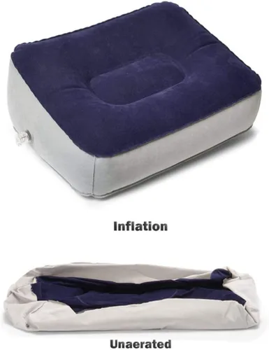 Vista 2 de Almohada inflable para descanso de pies, almohadilla para la cabeza, almohada de flocado suave, cojín de relajación para vuelos, otomanos con pierna
