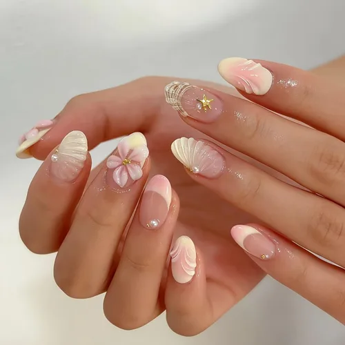 Vista 25 de Uñas postizas a presión de almendra marrón, medianas con diseños de leopardo y purpurina, uñas postizas en forma de almendra otoñal, uñas acrílicas