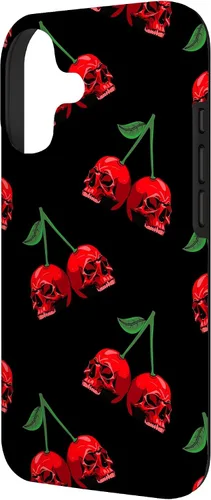 Vista 2 de Cute Cherry Skull Pattern Red Scary Skulls Black Background Case for iPhone 17