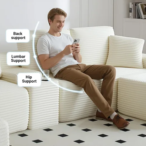 Vista 5 de ivoros Sofá modular modular de 111 pulgadas, sofá de nube moderno de gran tamaño para sala de estar, sofás en forma de L con otomanas, puertos USB