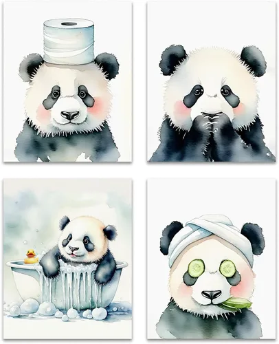 Vista 11 de OFJE Juego de 4 impresiones artísticas divertidas de oso para pared, divertidas imágenes de oso para baño, baño, baño, 8 x 10 pulgadas, sin marco