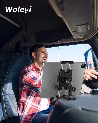 Vista 7 de Soporte para tablet con base de taladro resistente para coche/camión – [brazo ajustable de 360° de metal] Soporte de tablero de instrumentos