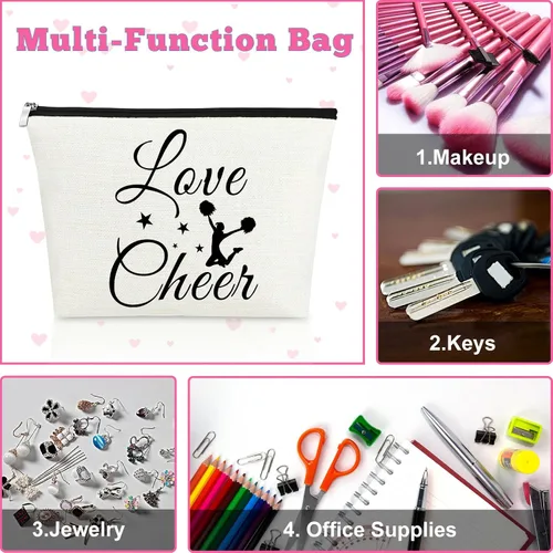 Vista 7 de Mxrymvu Regalo de animadora para mujer, bolsa de maquillaje de agradecimiento para alegría, Sigue tus sueños; Amor alegría