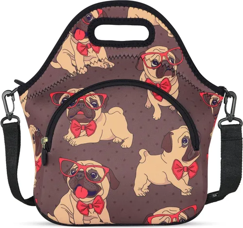 Vista 16 de Violet Mist Lonchera de neopreno reutilizable aislada con correa de hombro ajustable y bolsillo para mujeres, hombres y adultos, lindas bolsas