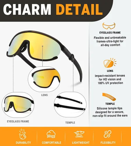 Vista 5 de NULOOQ Gafas de sol de béisbol para niños de 3 a 12 años, TR90 gafas de sol deportivas de marco flexible para niños y niñas, ciclismo y uso diario