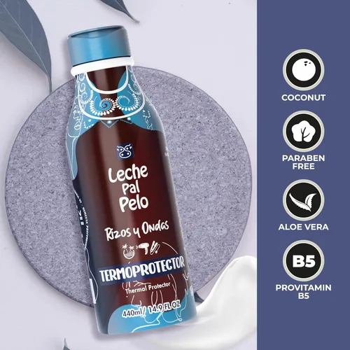 Vista 4 de Leche Pal Pelo Rizado y ondulado - Protector térmico - Protección térmica para cabello con aloe vera, leche de coco - Reduce el encrespamiento