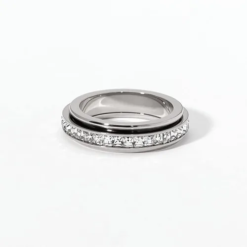 Vista 3 de Pingyongchang Anillos de ansiedad giratorios de acero de titanio para mujeres y damas, circonita cúbica, alivio de la ansiedad, boda, promesa