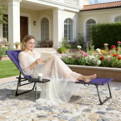 Vista 3 de Portable Folding Outdoor Chaise Lounge Chair, 5-Position Sun Lounger