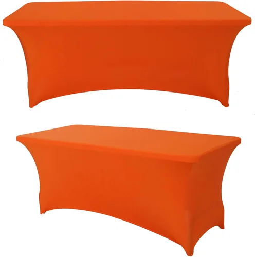 Vista 22 de Paquete de 2 manteles rectangulares de elastano de 4 pies, ajustables, elásticos, para bodas, fiestas, eventos, reuniones, cumpleaños, decoración