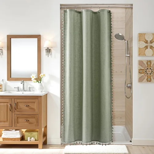 Vista 8 de Nanspring Cortina de ducha de lino extra larga para baño, 96 pulgadas Natural