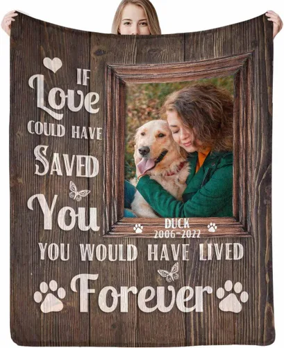 Vista 10 de Manta personalizada con imagen, mantas de memoria personalizadas para perros, hechas en Estados Unidos, imagen personalizada para pérdida de 1 Foto