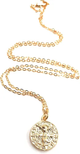 Vista 2 de Medalla de San Benito chapado en oro de 18 quilates collar 18 pulgadas joyería de protección