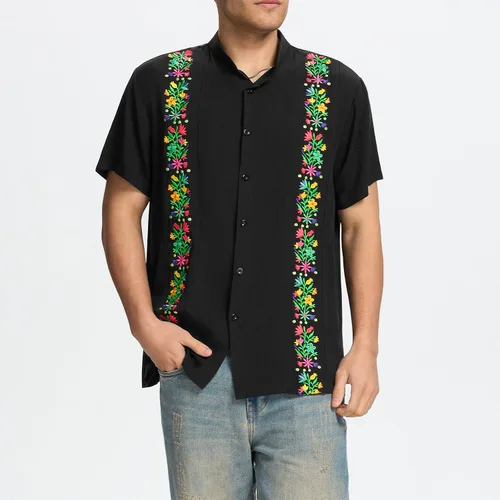 Vista 3 de Camisa de Guayabera mexicana para hombre, manga corta, diseño bordado