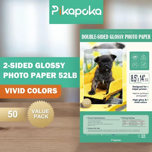 Vista 2 de Papel fotográfico brillante de doble cara, 8.5 x 14, tamaño legal para impresora de inyección de tinta, paquete de 50, 200 gsm/52 libras