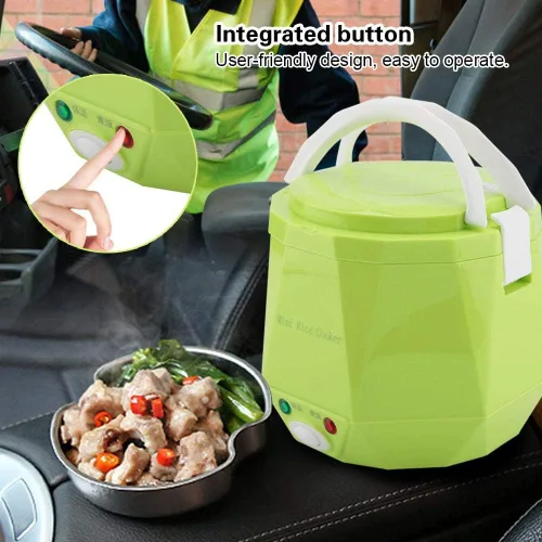Vista 5 de Mini ollas arroceras 24V 1.3 L olla de arroz eléctrica Vaporizador de alimentos para camión Cocina de coches para sopa Gachas de arroz Fideos