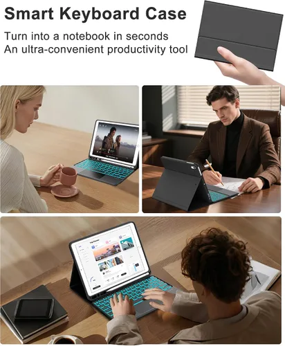 Vista 9 de Funda con teclado táctil para iPad de 9ª/8ª/7ª generación de 10.2 pulgadas, Pro 10.5, Air 3ª generación, funda inteligente con soporte para lápices