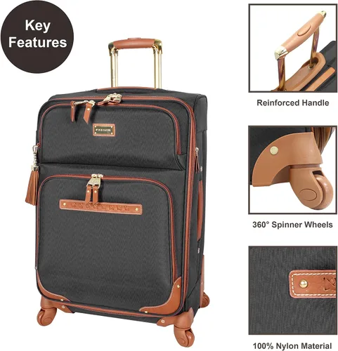 Vista 2 de Steve Madden Designer Luggage Collection - Bolsa expandible de 28 pulgadas para hombres y mujeres, maleta duradera y ligera a cuadros con ruedas