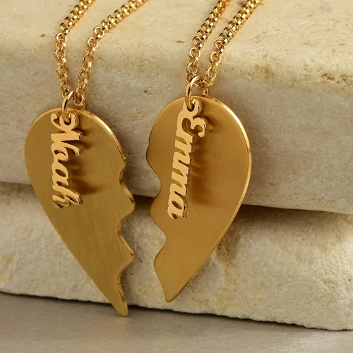 Vista 6 de MYKA - Collar personalizado de corazón roto - Joyería para parejas para novio, novia, ella, él, mujeres y hombres - Plata de ley 925, chapado en oro