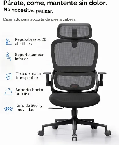 Vista 9 de SIHOO B100 SE Silla ergonómica de oficina, silla de escritorio con soporte Negro suave