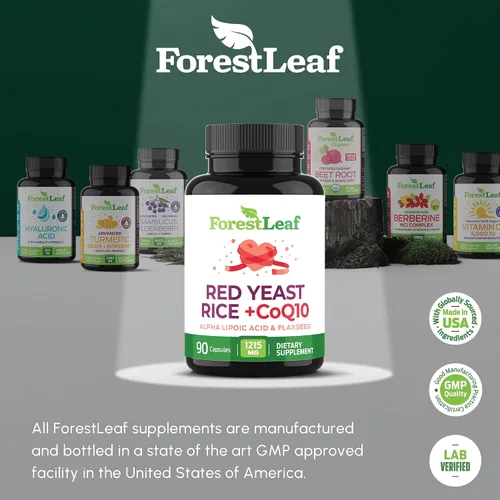 Vista 8 de Arroz de Levadura Roja 1215 mg. Cápsulas – Levadura de Arroz Rojo de Fuerza Extra con Suplemento CoQ10, Más Ácido Alfa Lipoico y Linaza Orgánica