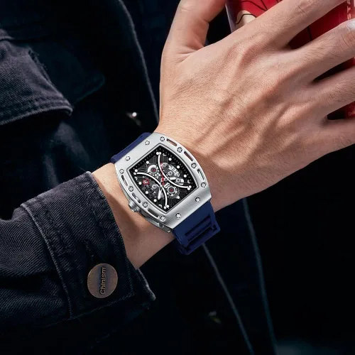Vista 3 de Mini Focus Unique Men Watch Tonneau Casual Wrist Watch (HollowWaterproofSuper LuminousCalendar) Soft Silicon Band Fashion Cool Watch for Men