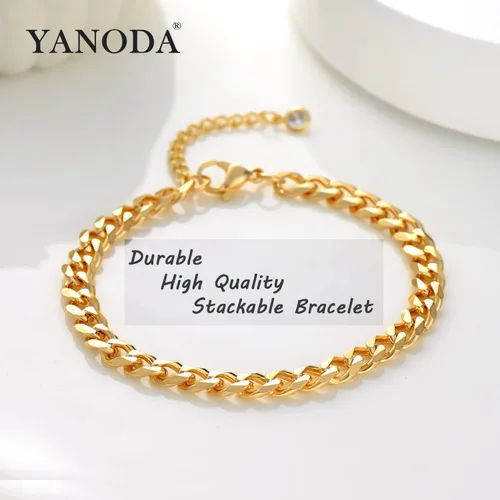 Vista 6 de YANODA Pulsera rellena de oro para mujer, chapada en oro de 18 quilates, pulsera de eslabones delicada para mujer, hecha a mano, apilable, regalo