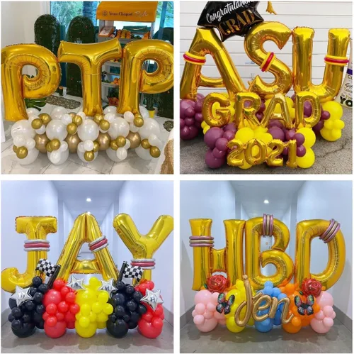 Vista 6 de Globos dorados de la letra A de 40 pulgadas, globos grandes del alfabeto A, helio dorado, de papel de aluminio de mylar, para decoración