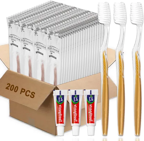 Vista 10 de 20 cepillos de dientes desechables con pasta de dientes envueltos individualmente a granel, kit de cepillo de dientes de viaje, cepillos de dientes