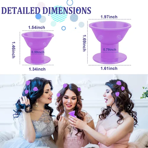 Vista 2 de JULBEAR Rodillos para el cabello, 60 rizadores de silicona morados, incluyendo 30 piezas grandes, 30 unidades, pequeña para la noche, sin calor