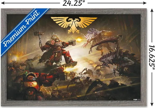 Vista 3 de Warhammer 40K - Póster de pared de la batalla de Baal, 22.4 pulgadas de largo x 14.7 pulgadas de ancho, versión enmarcada de madera de granero