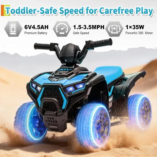 Vista 2 de ATV eléctrico para niños - Quad de 6 V y 4 ruedas con luces y música Azul