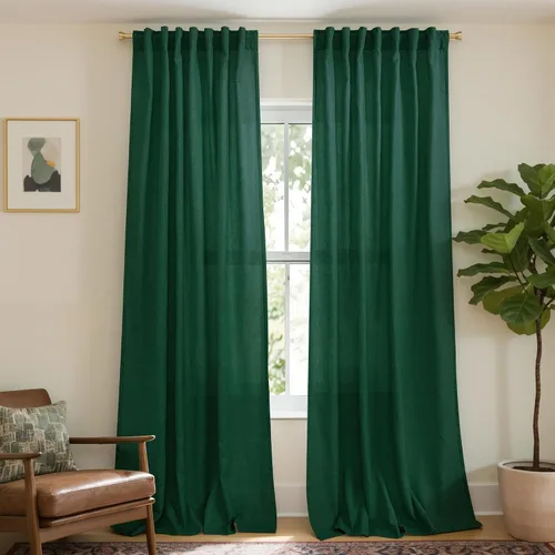 Vista 75 de Cortinas rústicas color beige tostado de 42 x 84 pulgadas de largo para sala de estar, juego de 2 paneles transparentes de lino natural, imitación