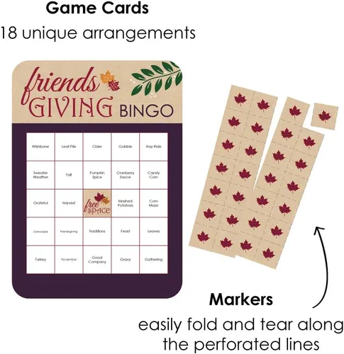 Vista 3 de Big Dot of Happiness Friends Thanksgiving Feast - Tarjetas de bingo y marcadores - Juego de bingo para fiesta de amigos - Juego de 18