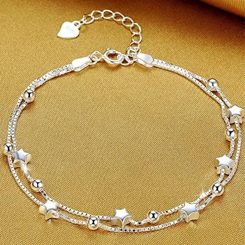 Vista 2 de Dofihy Pulseras de plata de ley S925 para mujer pulseras para mujer pulsera de cadena de muñeca con dije para mujer Plata Sin gemas