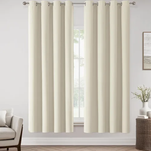 Vista 136 de ChrisDowa Cortinas 100% Opacas de Abedul Sólido de 45 Pulgadas de Largo, 2 Paneles para Dormitorio y Sala de Estar, Estilo Granja Oscurecedoras