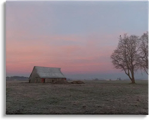 Vista 7 de Stupell Industries Cabaña de pastizales solitarios árboles rurales puesta de sol cielo flotante enmarcado arte de pared, diseño de Nancy Crowell