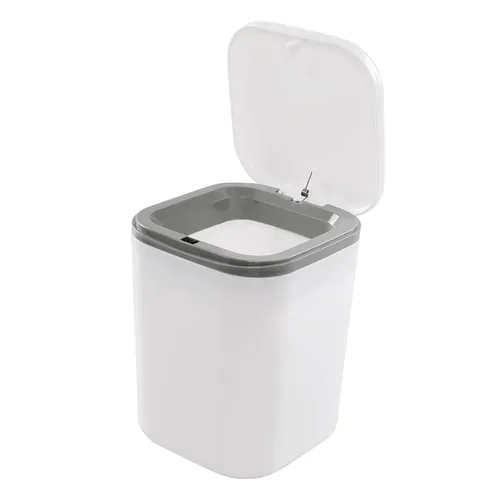 Vista 9 de Cubo de basura pequeño de 0.5 galones para encimera, cesta de basura de escritorio pequeña, color negro Mini basurero de escritorio con botón