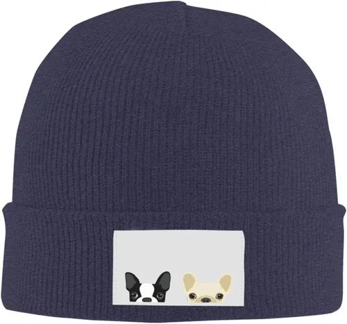 Vista 12 de SEAEAGLE Boston Terrier y Bulldog Francés Amigos Gorro de punto Gorro de invierno cálido al aire libre Gorro de punto Base Calavera Negro