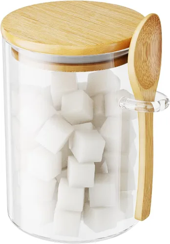 Vista 8 de Recipientes de Café Azúcar Sales - Frascos de 15 oz de Vidrio Hermético Caning con Tapas de Bambú y Cucharas Medidoras, Almacenamiento de Avena