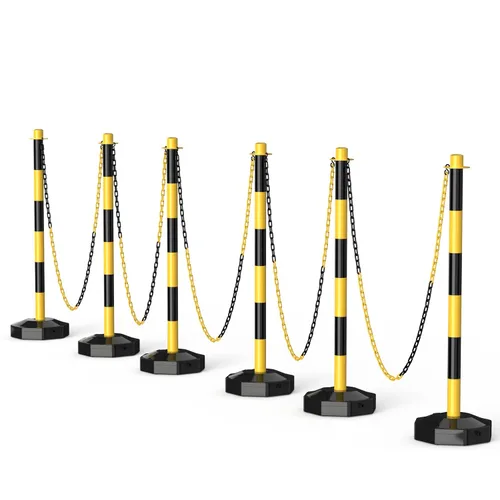 Vista 7 de Paquete de 6 Conos de Poste Delineador de Tráfico con Base Rellenable, Barrera de Seguridad Ajustable de Plástico para Control de Multitudes
